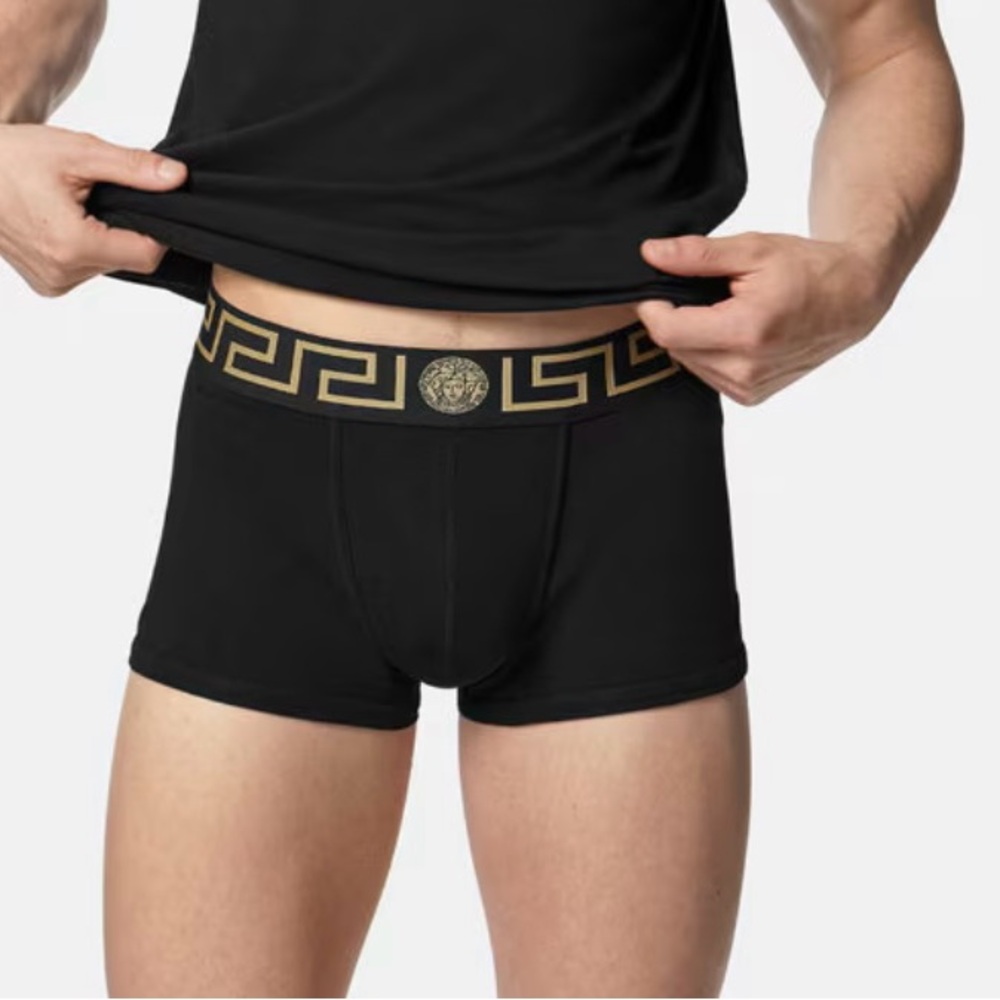 M2-18 VERSACE Men's Greca Trunks Black Cotton Deadstock Size 4/30-32/S